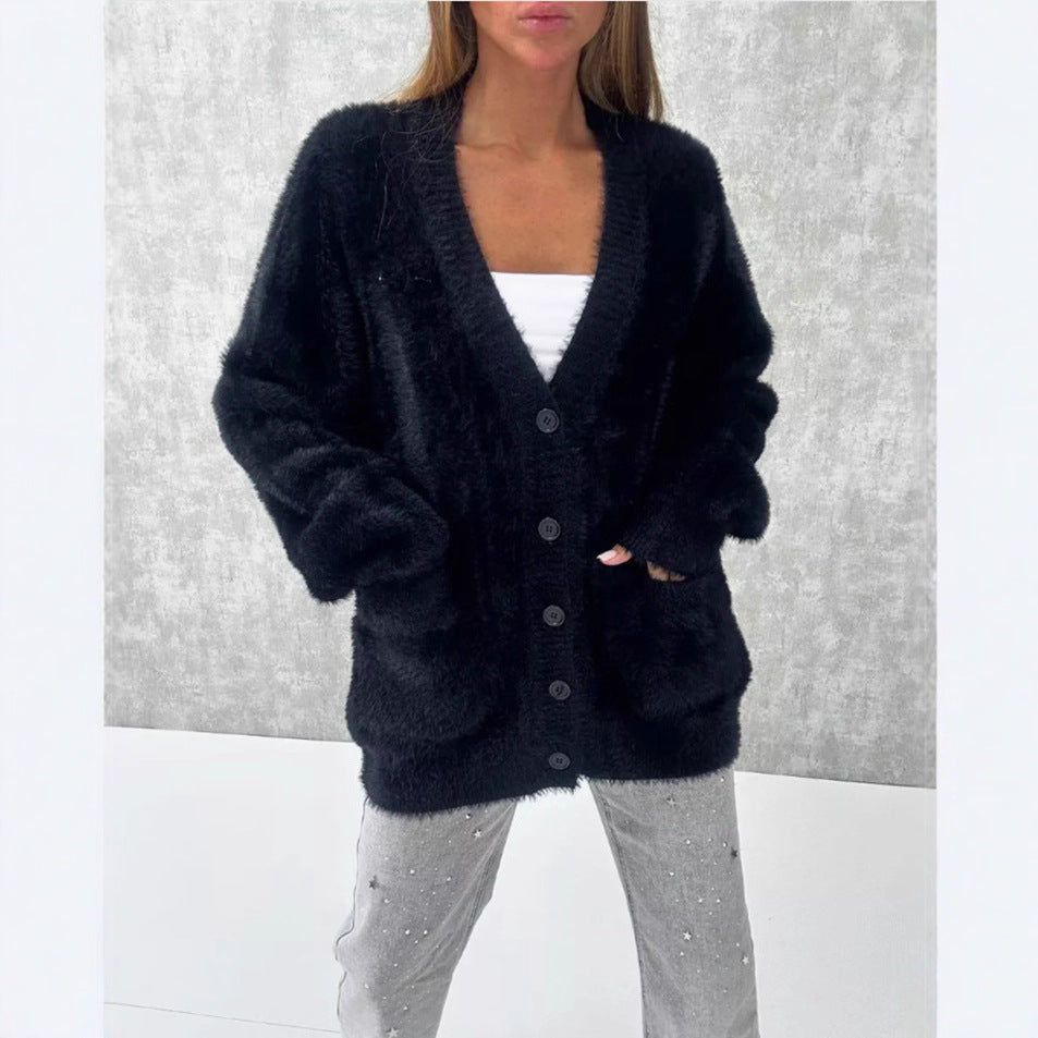 Ladies Buttoned Fleece Cardigan with Relaxed Fit Lune London