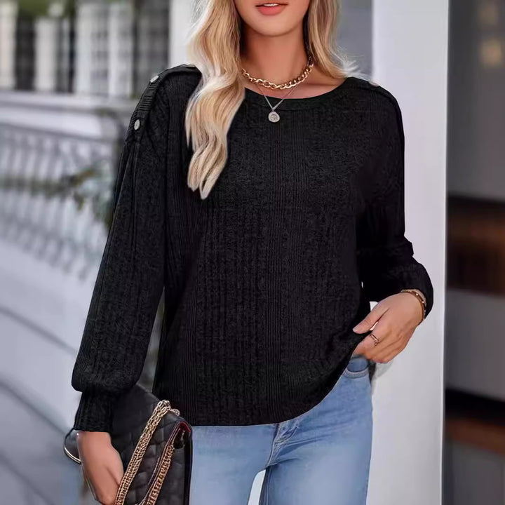 Ladies Stylish Knit Top with Dropped Shoulders and Button Details Lune London