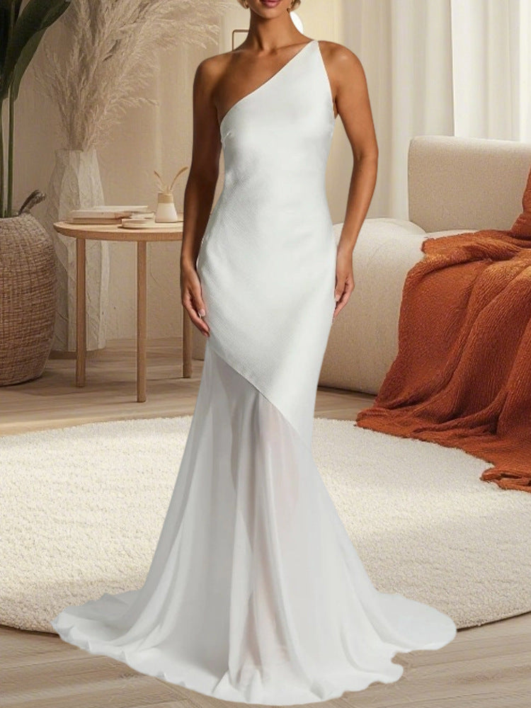 One-shoulder maxi dress for women with flowy skirt Lune London