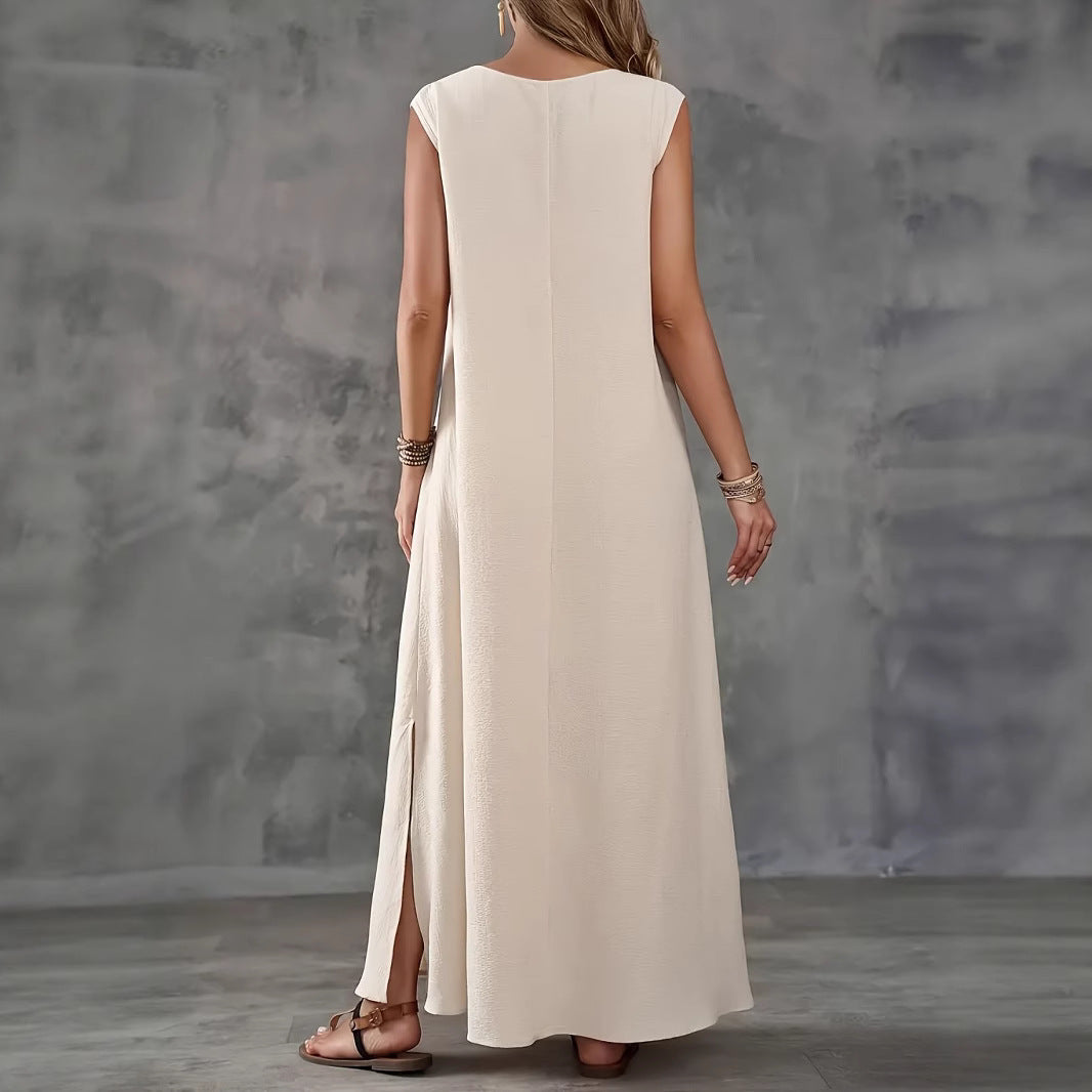Maxi dress for women with an elegant V neckline and side slits Lune London
