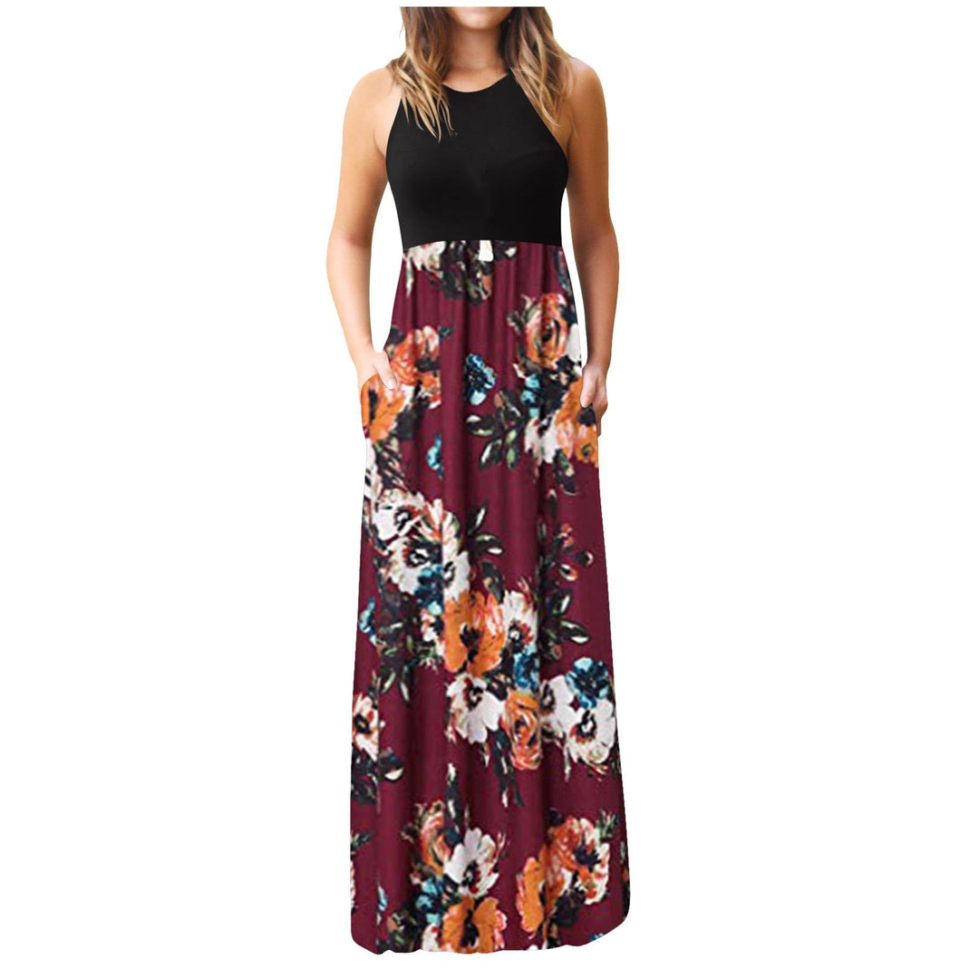 Robe maxi pour femmes avec motif floral et poches latérales pratiques Chic & Stil