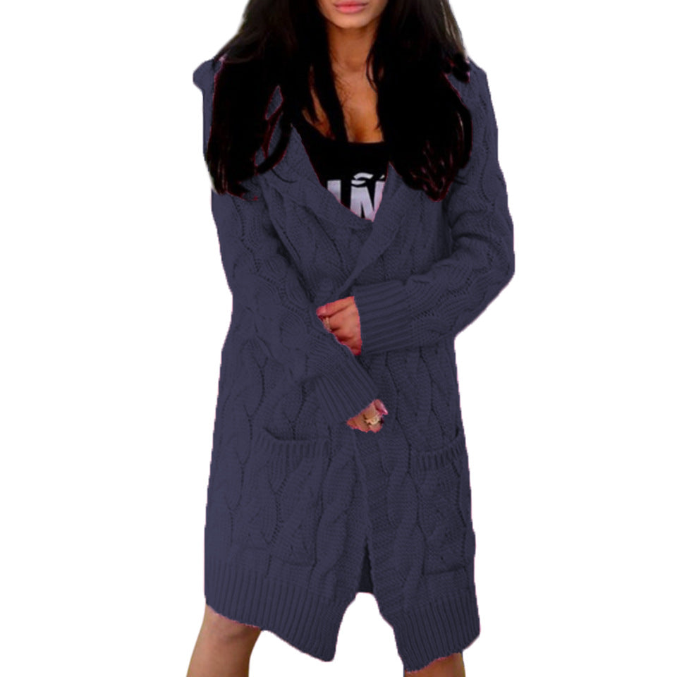 Women's knit jacket with a modern cable design and practical pockets Lune London