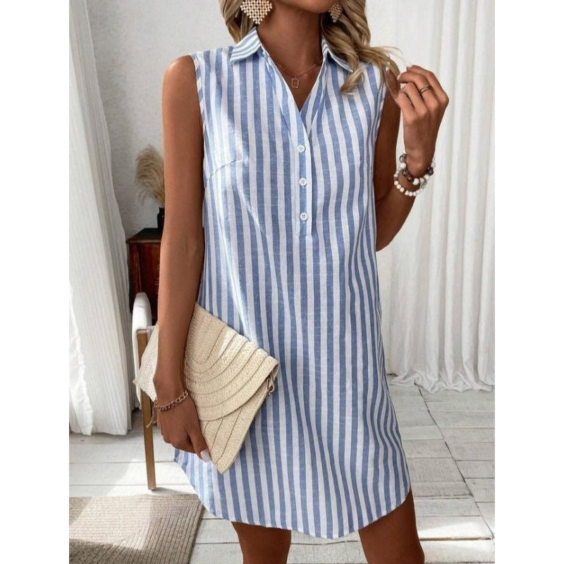 Casual shirt dress for women with button details and striped pattern Lune London
