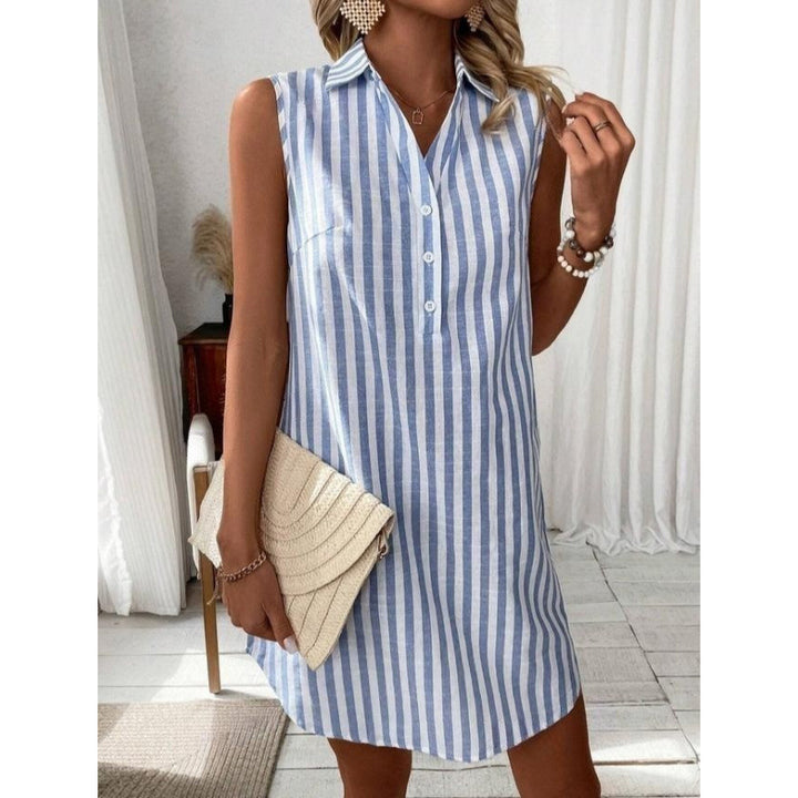 Casual shirt dress for women with button details and striped pattern Lune London