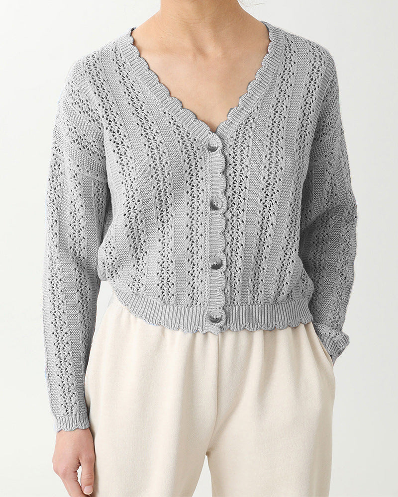 Knitted cardigan for women with feminine ruffles and button details Lune London