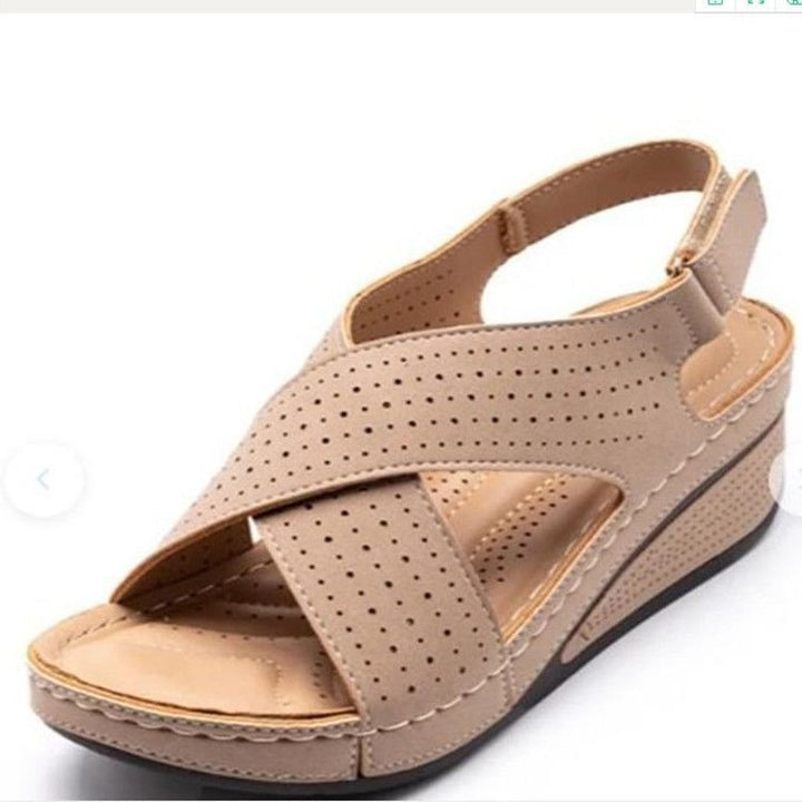 Wedge sandals for women with perforated details and adjustable strap Lune London