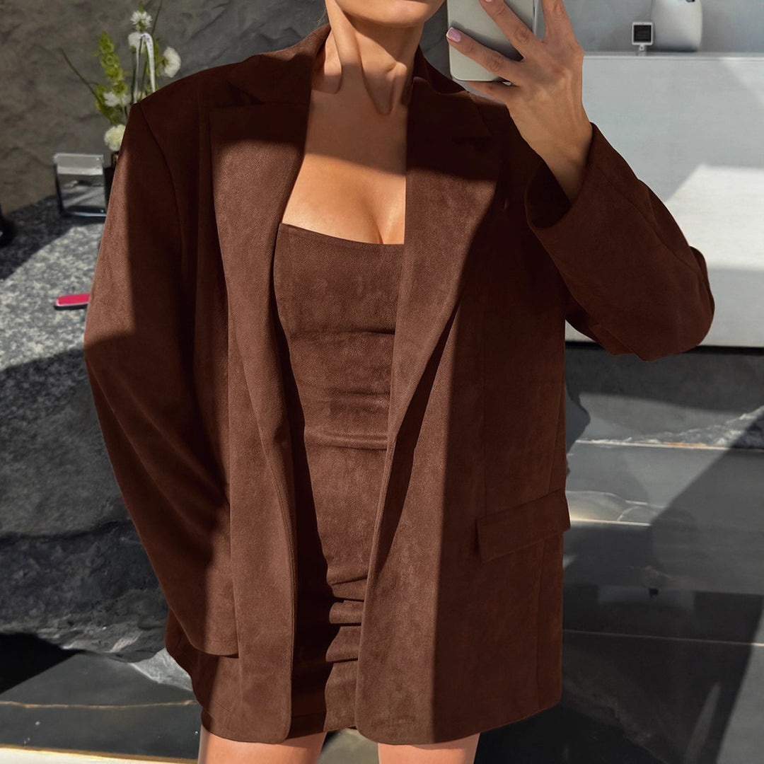 Women’s suede blazer set with integrated mini dress option Lune London