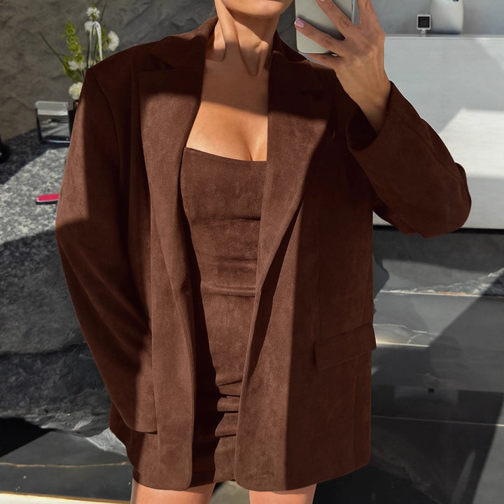 Women’s suede blazer set with integrated mini dress option Lune London