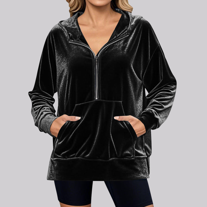 Velvet jumper for women with high collar and practical pockets Lune London