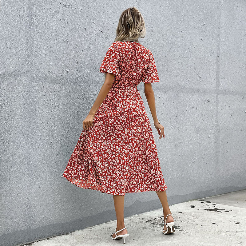 Floral print wrap dress for women with high slit Lune London