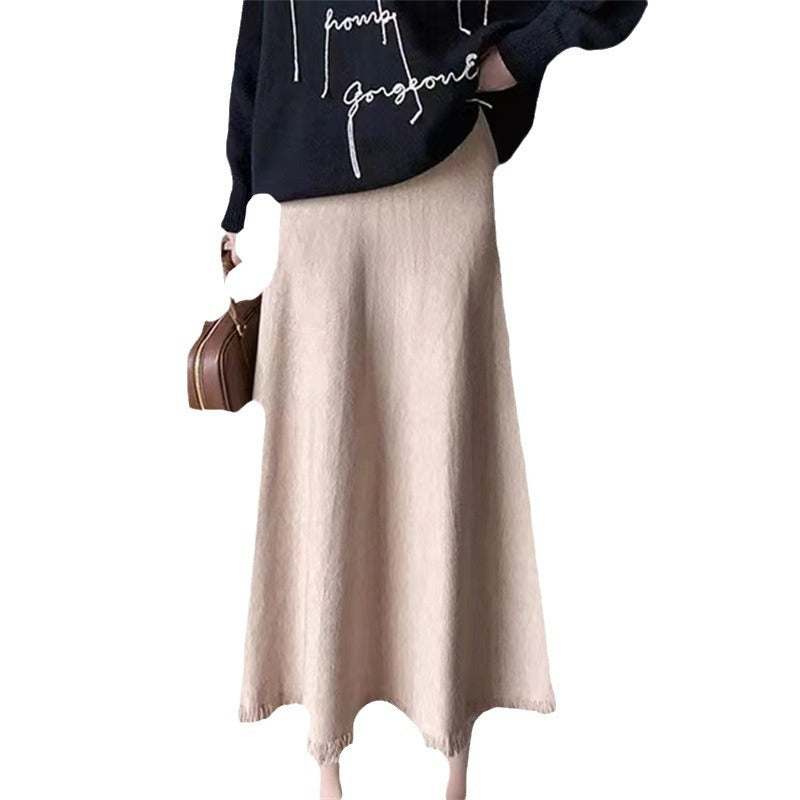 Maxi skirt for women with an elegant fringed hem and high waist Lune London