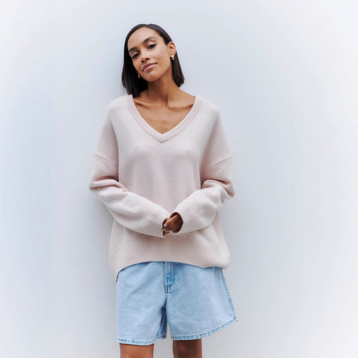 Viscose sweater for women with deep V-neckline and wide edges Lune London