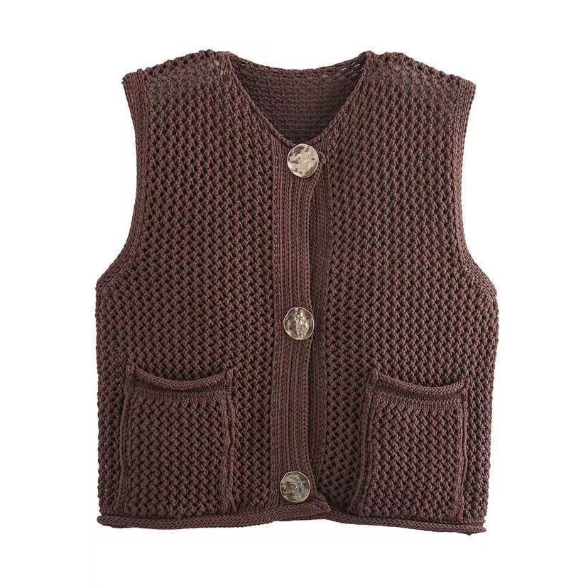 Lune London Women's Knit Vest with Buttons and Pockets