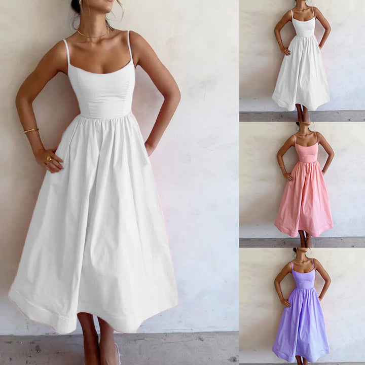Airy maxi dress for women with thin straps and an elastic waistband Lune London