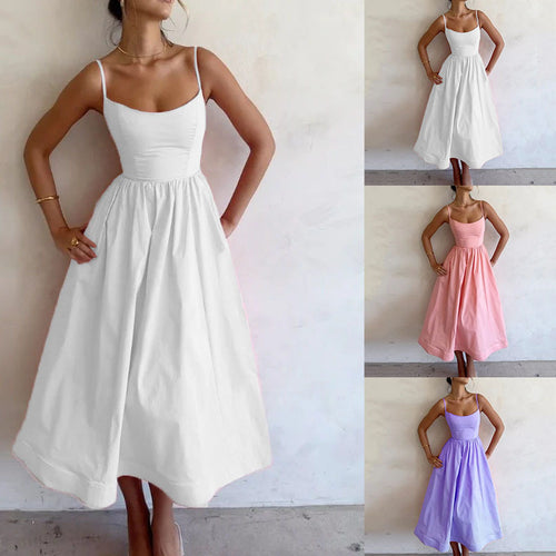 Airy maxi dress for women with thin straps and an elastic waistband Lune London