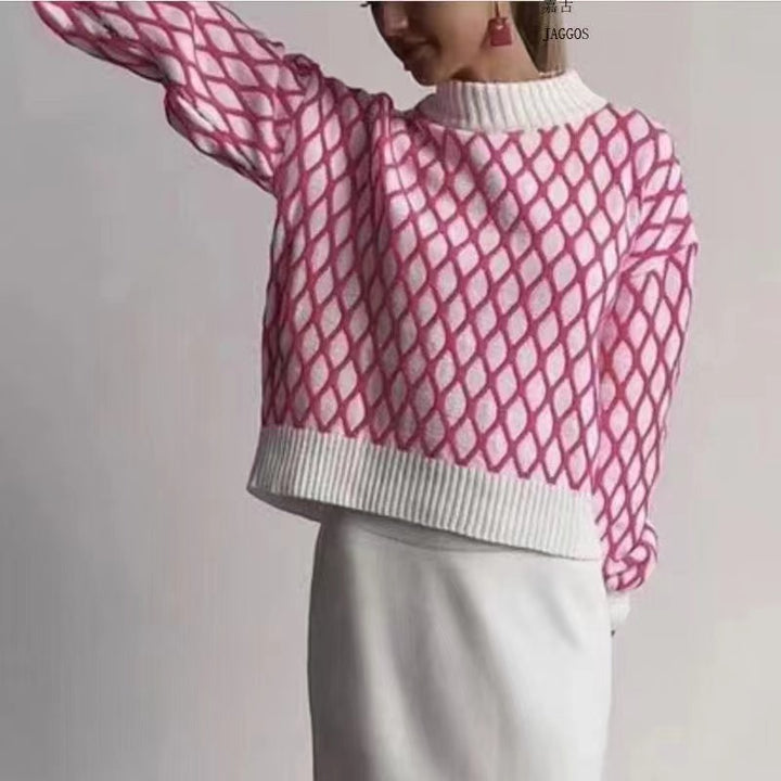 Knitted sweater for women with a modern diamond pattern and contrasting details Lune London