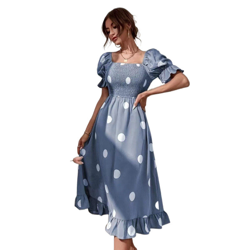 Lune London polka dot puff sleeve midi dress for ladies