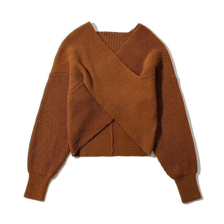 Oversized knit sweater with wrap design and textured fabric for women Lune London