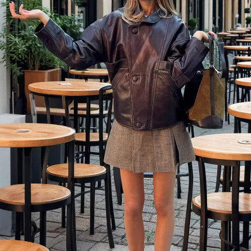 Fashion faux leather jacket for ladies with a unique cut and stylish pockets Lune London