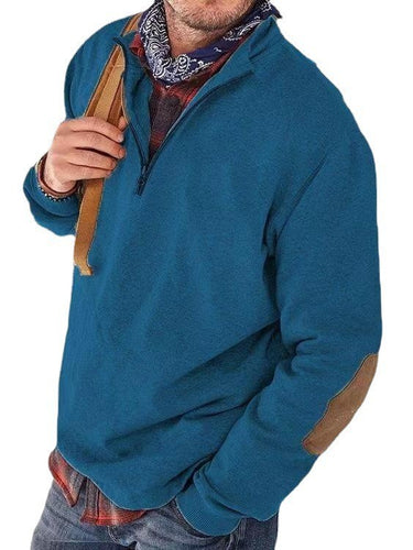 Men's fleece pullover with practical zip opening and trendy leather accents Lune London