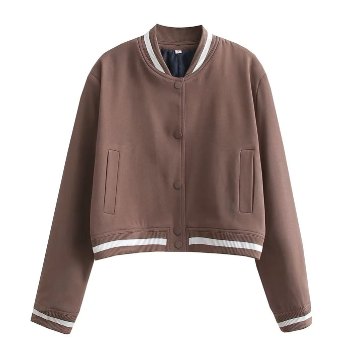 Veste bomber à la mode pour femmes avec des poignets en tricot contrastants et des poches pratiques