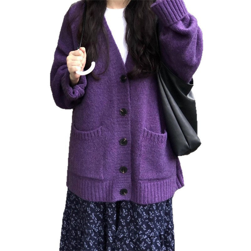 Cardigan Femme Douillet à Col V Profond et Boutons Décoratifs Chic & Stil