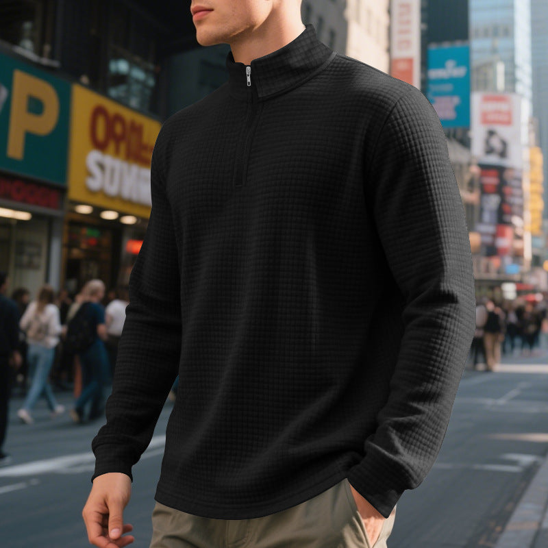 Functional pullover for men with half-zip and refined structured design Lune London
