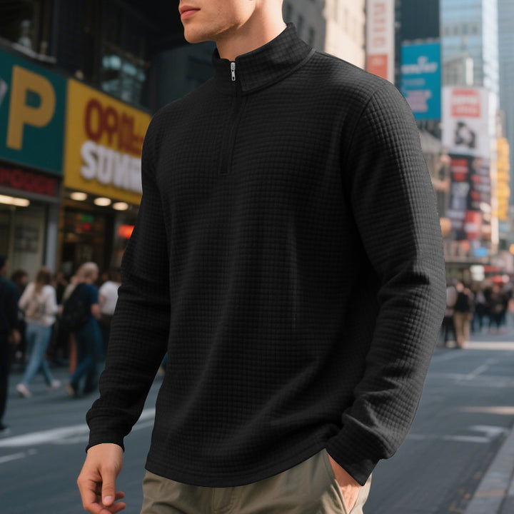 Functional pullover for men with half-zip and refined structured design Lune London