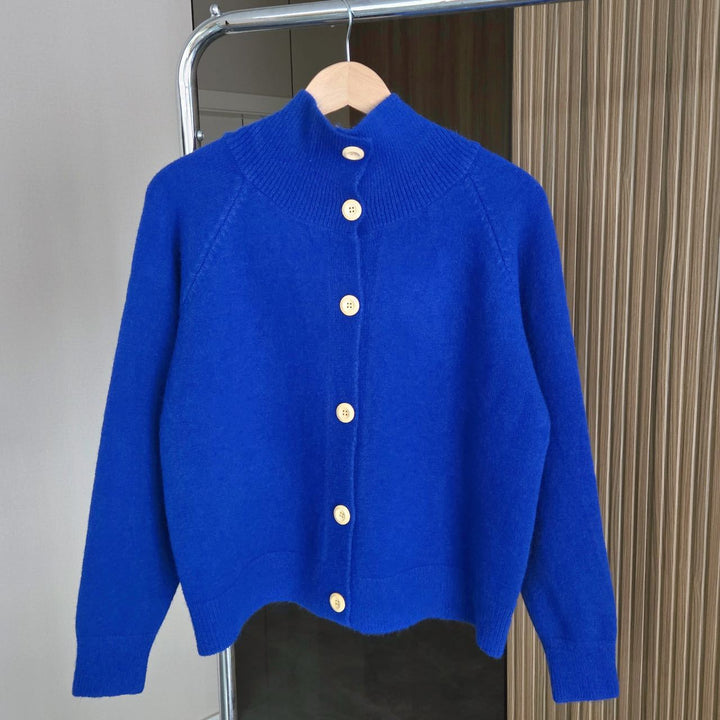 Knit jacket for women with high collar and large buttons Lune London