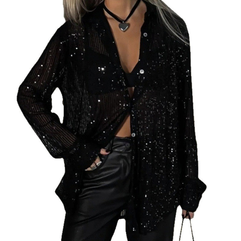 Ladies Glittering Oversized Shirt with Sequins Lune London