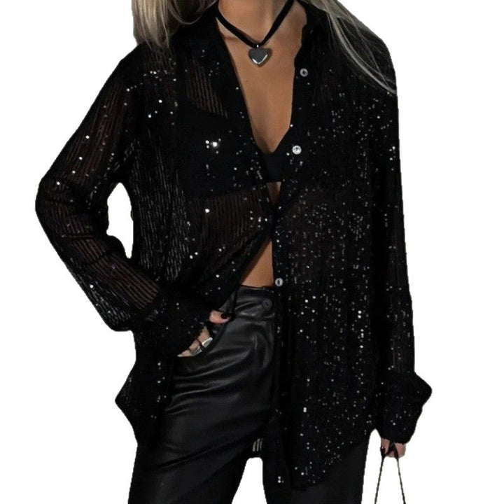 Ladies Glittering Oversized Shirt with Sequins Lune London