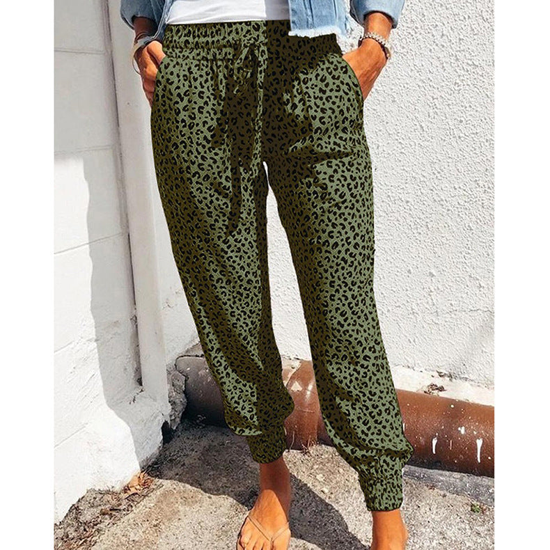 Casual leopard print jogging pants for women with elastic waistband Lune London