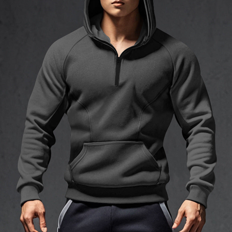 Men's sporty hoodie with half zip and kangaroo pouch Lune London
