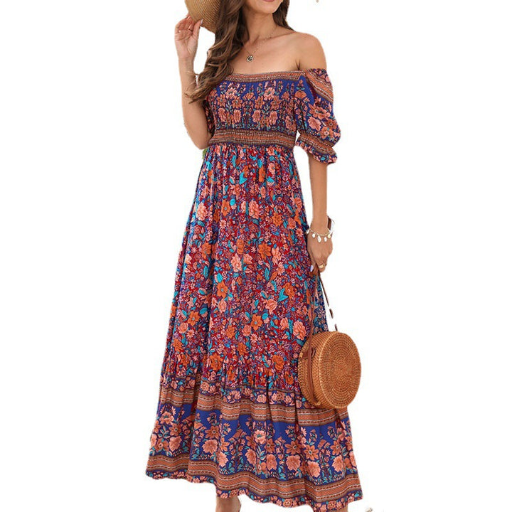 Maxi dress for women with oversized puff sleeves and a floral pattern Lune London