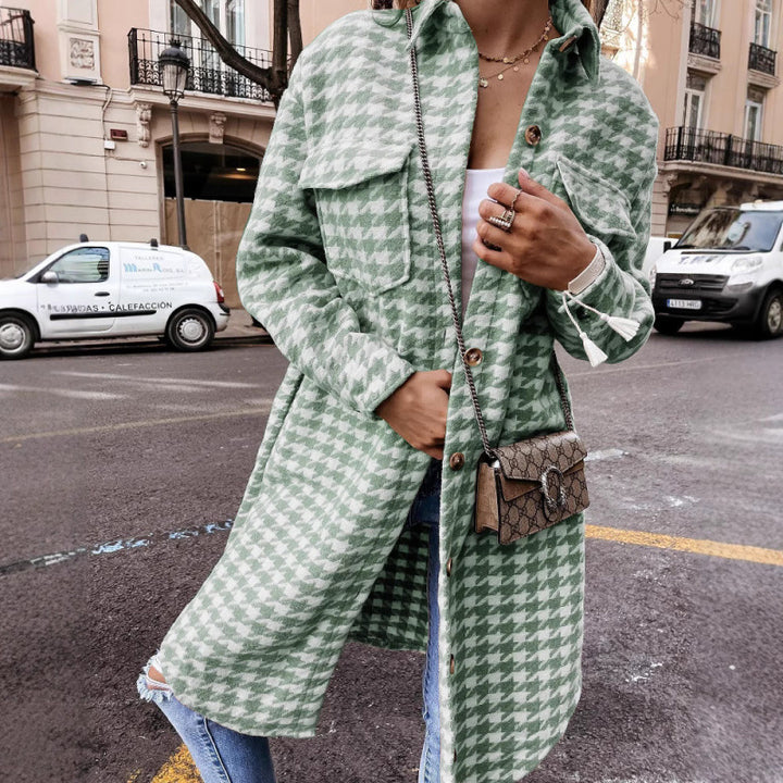 Women Oversized Houndstooth Print Shirt Jacket Lune London