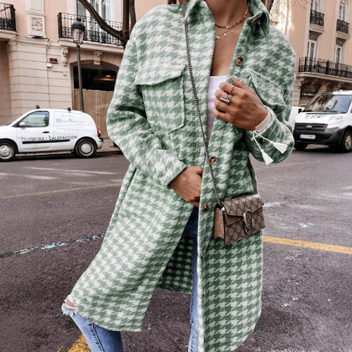 Women Oversized Houndstooth Print Shirt Jacket Lune London
