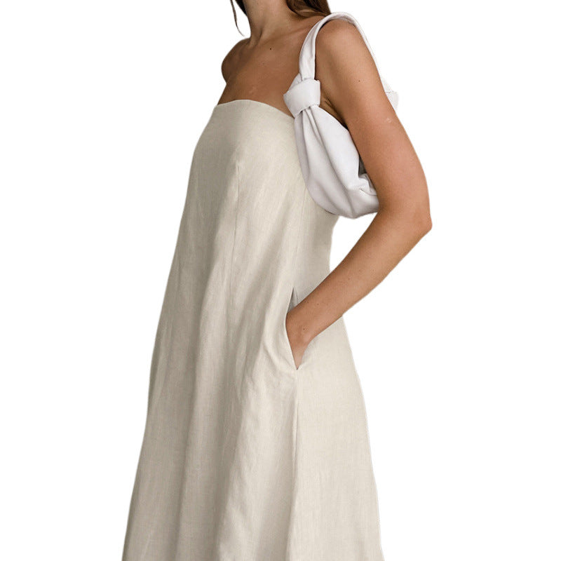 Ladies Maxi Dress Without Sleeves with Elegant Waistband and Flowing Cut Lune London