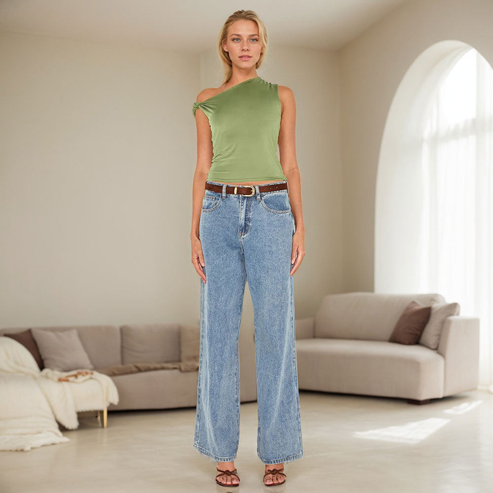 Asymmetrical tank top for women with knot and elegant neckline Chic & Stil