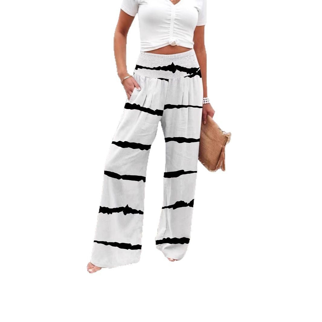 Trend palazzo pants for women with elastic waistband and decorative striped pattern Lune London