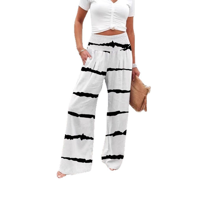 Trend palazzo pants for women with elastic waistband and decorative striped pattern Lune London