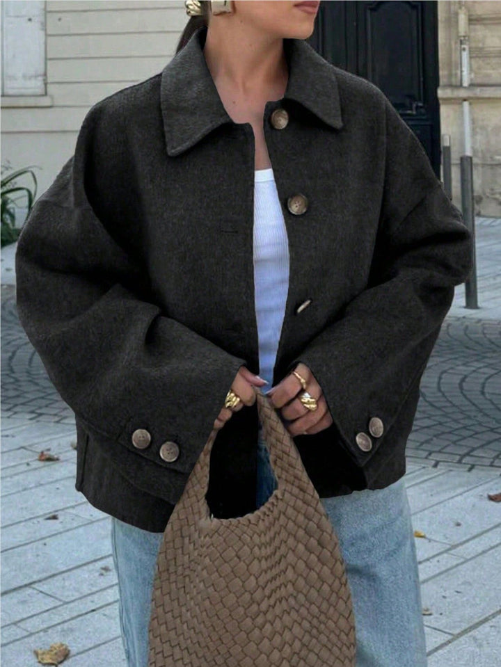 Ladies Oversized Wool Jacket with Decorative Buttons Lune London