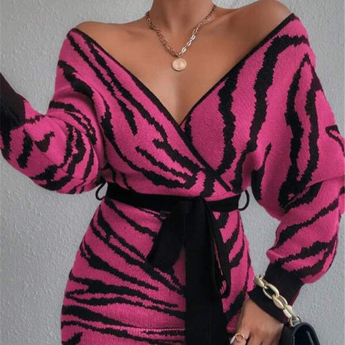 Knit dress for women with trendy zebra pattern Lune London