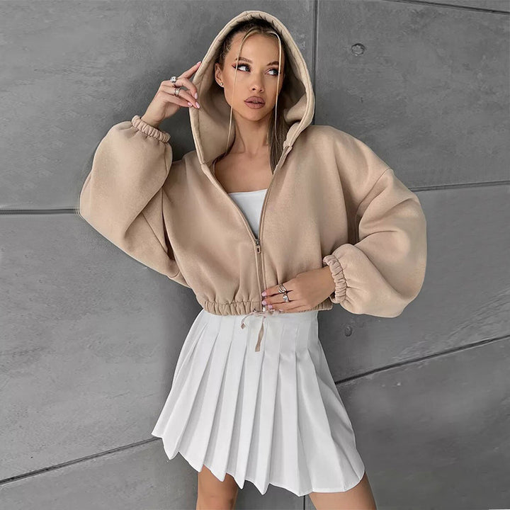 Ladies short zip hoodie with adjustable waist Lune London