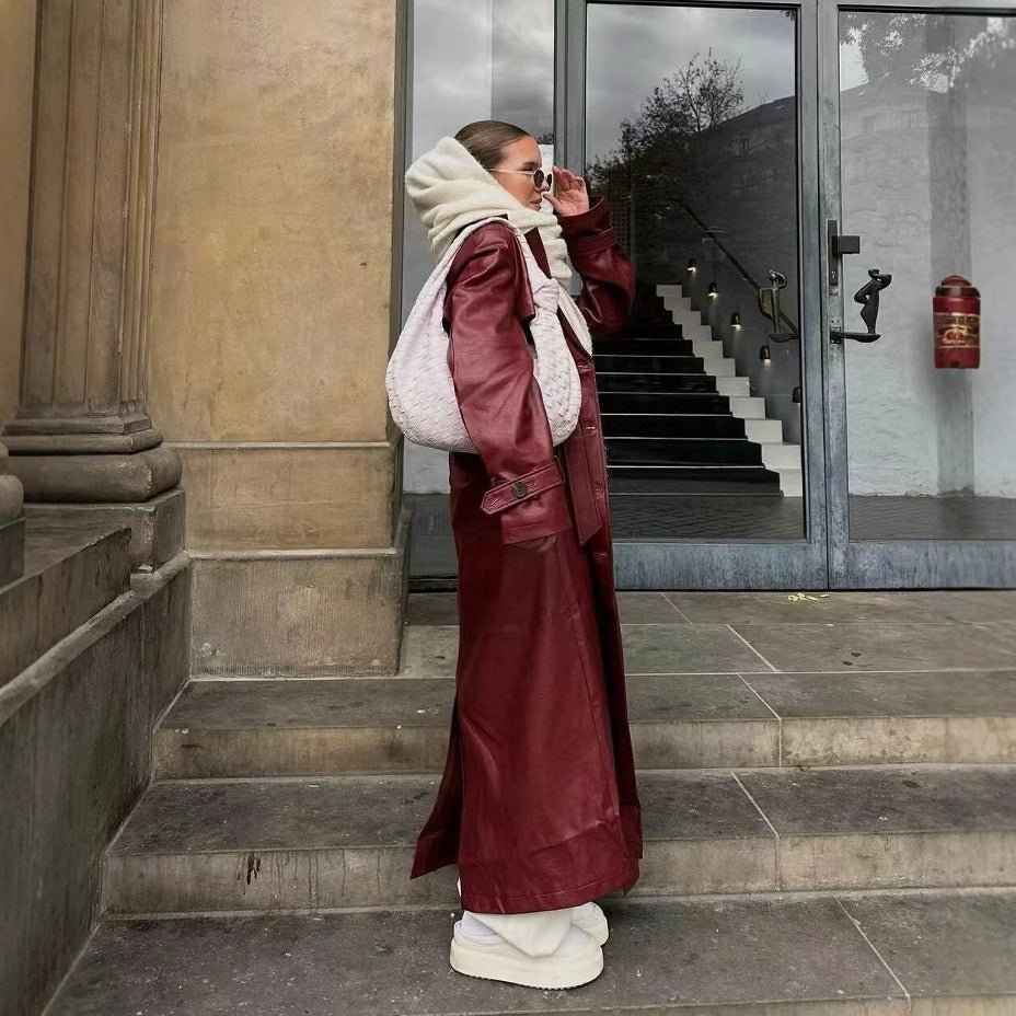 Manteau trench élégant pour femmes en simili cuir moderne avec ceinture à la taille Chic & Stil