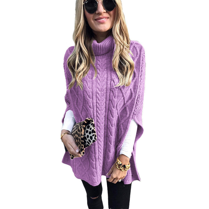 Knitted poncho for women with high collar Lune London
