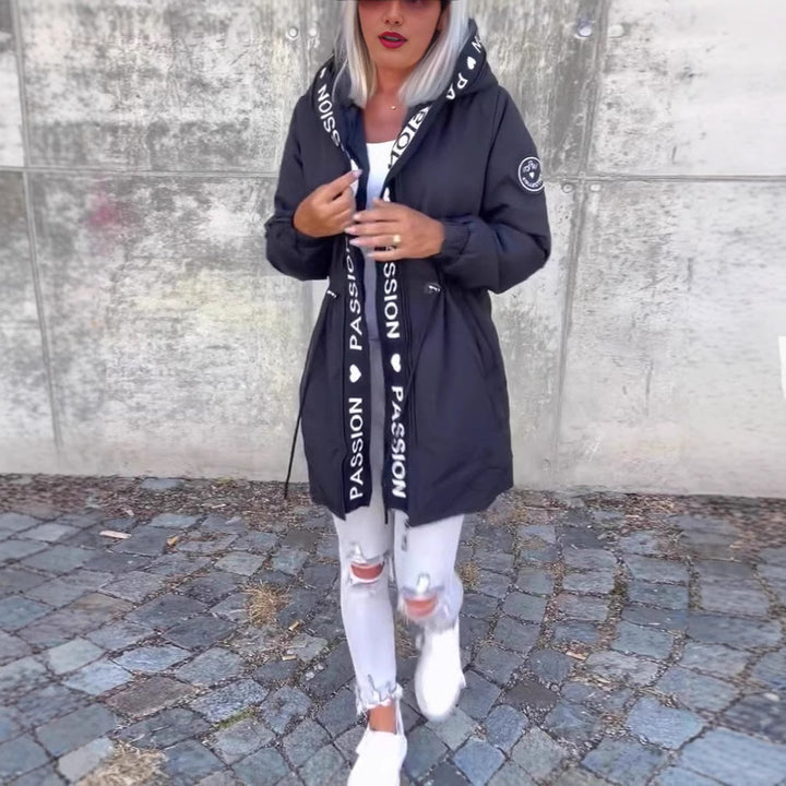 Ladies casual hooded jacket with contrasting inscriptions Lune London