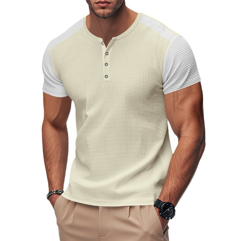 Men's short sleeve sporty henley t-shirt with textured design Lune London