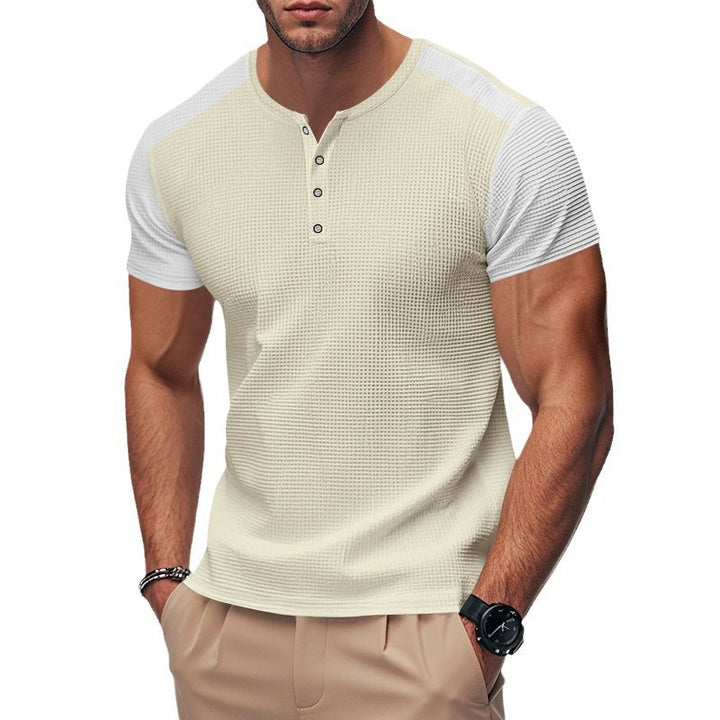 Men's short sleeve sporty henley t-shirt with textured design Lune London