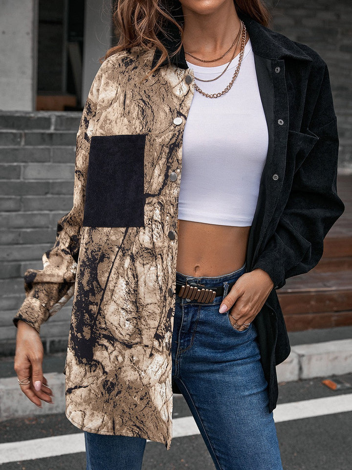 Fashionable women's jacket in patchwork style with snap closure and cotton material Lune London