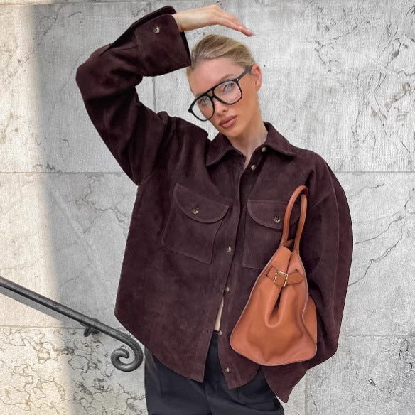 Casual suede leather jacket for women with practical pockets and modern cut Lune London